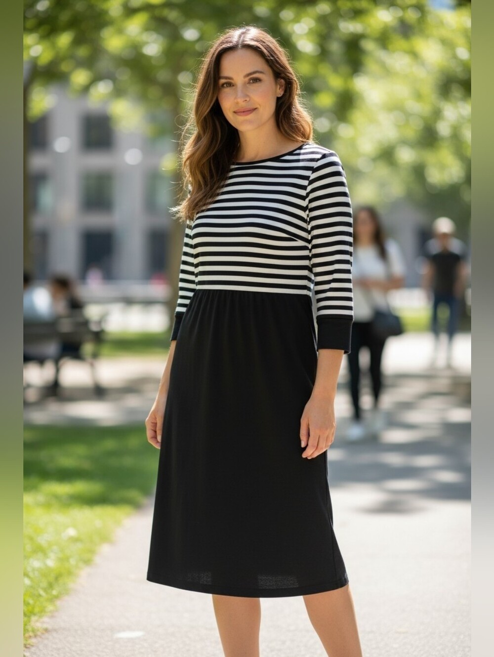 Black Striped Jersey Dress Long Sleeves Black and White Stripes NWOT